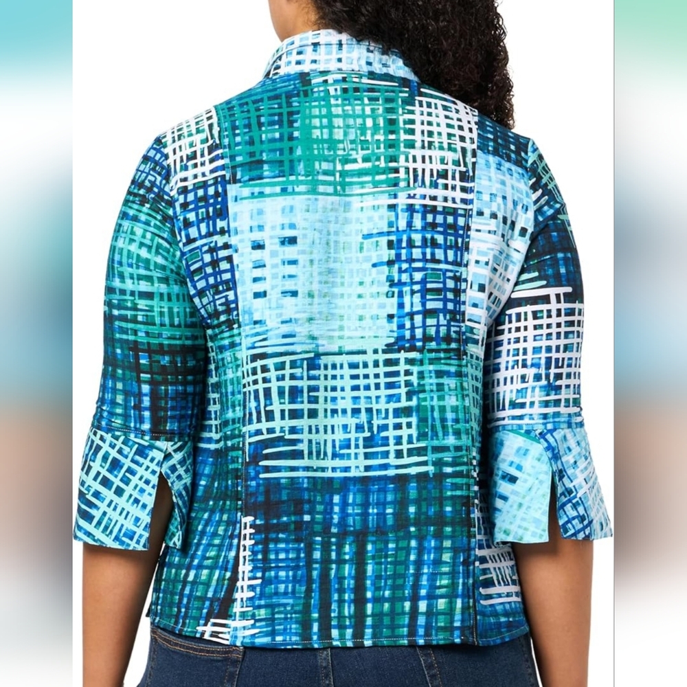 Ali Miles Women's Petite Printed Knit Mesh Button Front Jacket Sz PM - Picture 12 of 12